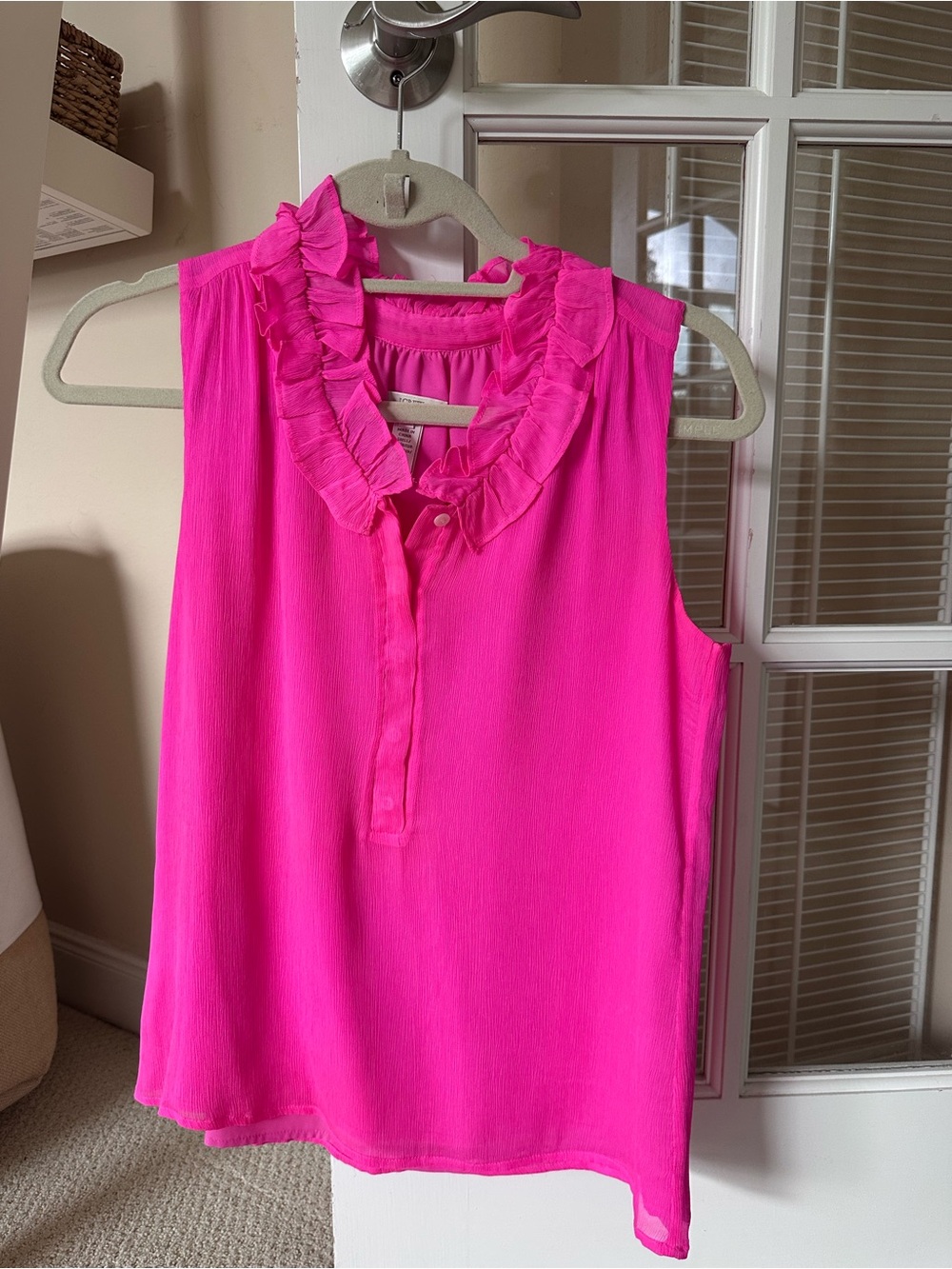 Sleeveless Ruffle Collar Tank Top - Hot Pink